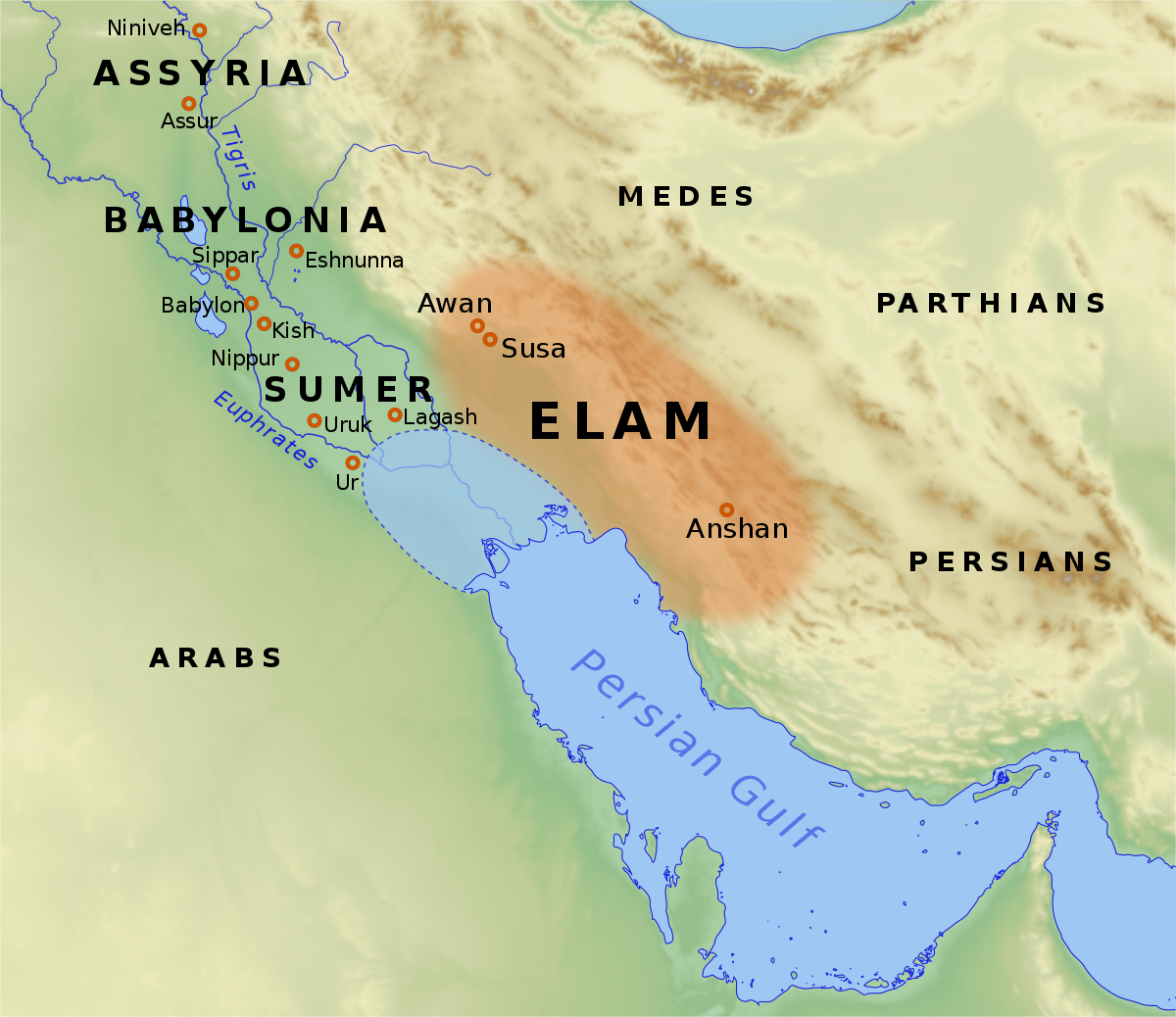 map of proto-Elam